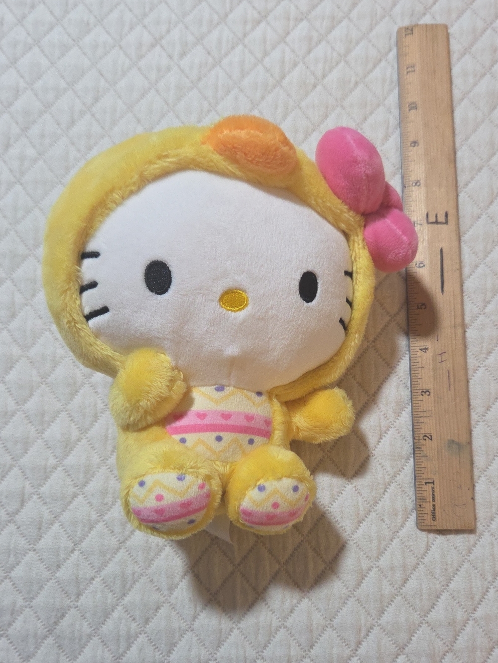 Sanrio Hello Kitty Yellow Plush with Pink Bow and Orange Accent